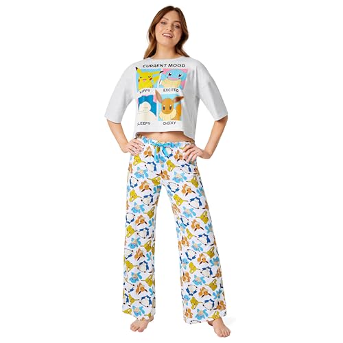 Pokemon Damen Schlafanzug S-XL - Pikachu Pyjama für Damen und Teenager - Baggy T-Shirt und Hose lang (Grau/Mehrfarbig, XL) von Pokémon