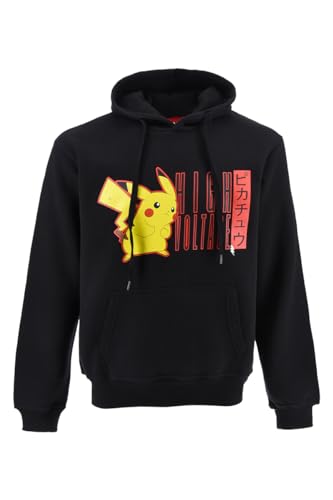 Pokemon Herren Sweatshirt, klassischer Pikachu Design, Kapuzenpullover, Geschenk für Männer und Jugendliche, Schwarz , L von Pokémon