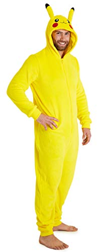 Pokemon Jumpsuit Herren, Pikachu Onesie Herren Halloween Kostüm, Fleece Onesie Damen und Overall Herren S-XXL, Jumpsuit Kuschelanzug Damen (Gelb, M) von Pokémon