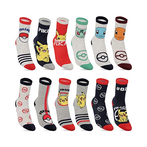 Pokémon Kindersocken aus Baumwolle – 12 Paar – Jungen Socken bequem und weich, gelb, 31-34 von Pokémon