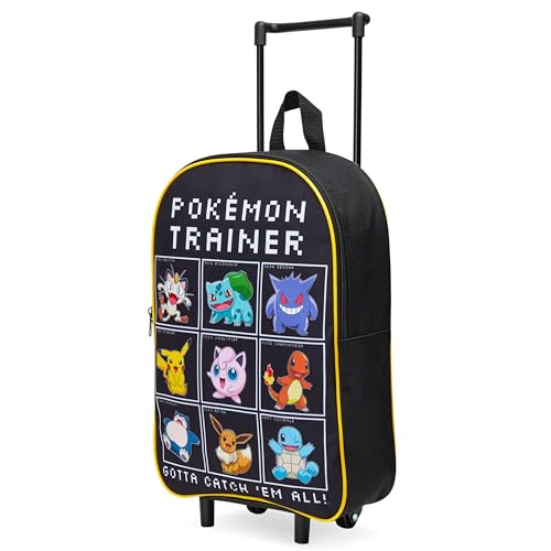 Pokemon Koffer Kinder, Faltbarer Trolley Handgepäck Leicht 39 x 27 cm 10.5 Liter, 2 Rollen & Ausziehbarem Griff (Schwarz/Mehrfarbig) von Pokémon