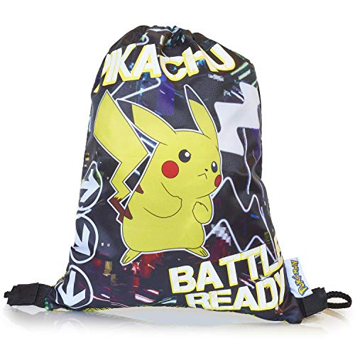 Pokémon Leuchtet im Dunkeln Rucksack, Sporttasche | Großer Rucksack mit Pikachu | Pokemon Kordelzugbeutel, Turnhalle, Schwimmschultasche für Kinder mit fluoreszierendem Text (Kordelzug) von Pokémon