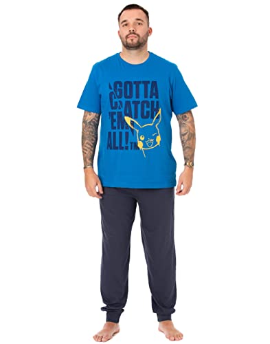 Pokemon Pikachu Pyjama für Herren | Character Lounge Hose und T-Shirt Blaues Pyjama-Set | Ich muss sie alle fangen | Nachtwäsche Geschenke für Ihn Fanartikel von Pokémon