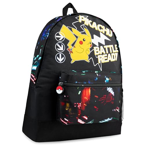 Pokemon Rucksack Kinder, Schulrucksack Jungen und Schulrucksack Mädchen Kinder Rucksäcke, Pokeball Evoli Pikachu Rucksack Schule (Schwarz) von Pokémon