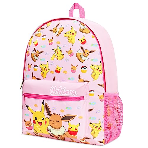 Pokemon Rucksack Kinder, Schulrucksack Jungen und Schulrucksack Mädchen Kinder Rucksäcke, Pokeball Evoli Pikachu Rucksack Schule (Rosa) von Pokémon