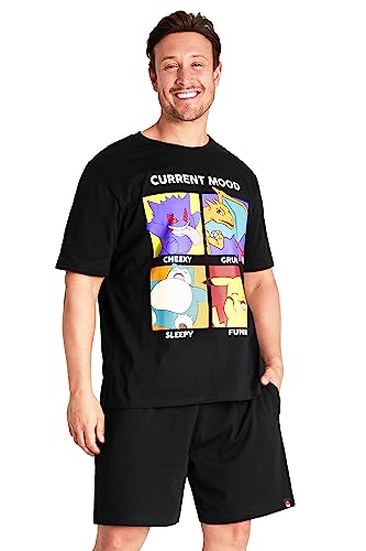 Pokemon Short Pyjama für Jungen und Männer | Pyjama-Set für Herren Erwachsene aus Baumwolle| Zweiteiliger Sommer Nachtwäsche mit Gummizug (Schwarz, 2XL) von Pokémon