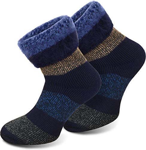 Polar Husky 3 Paar wärmende Wintersocken warme Kuschelsocken für Damen und Herren bis Größe 50 Farbe Extrem/Hot/Blau-Block gestreift Größe 47-50 von Polar Husky