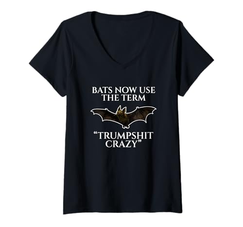 Damen Trumpshit Verrückte lustige Fledermaus-Parodie Politische Satire T-Shirt mit V-Ausschnitt Damen Trumpshit Verrückte lustige Fledermaus-Parodie Politische Satire T-Shirt mit V-Ausschnitt von Political Protest Apparel