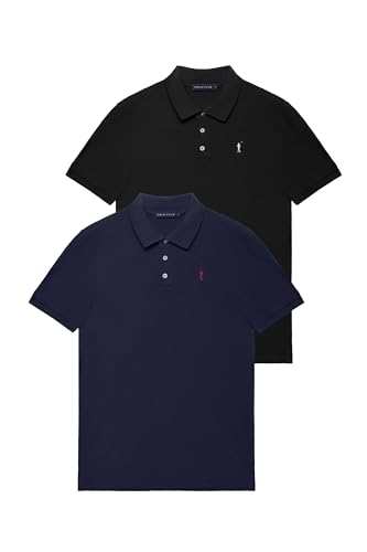 Polo Club Zweierpack Kurzarm-Poloshirts schwarz und Marineblau mit gesticktem Logo für Herren - 100% Baumwolle Polo Club Zweierpack Kurzarm-Poloshirts schwarz und Marineblau mit gesticktem Logo für Herren - 100% Baumwolle von Polo Club
