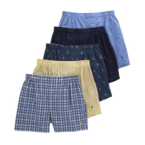 POLO RALPH LAUREN Herren-Boxershorts, klassisch, gewebt, 5 Stück, Muller Plaid/Cruise Navy/Rustic Navy/Summer Stripe/Sag Harbor, X-Large von Polo Ralph Lauren