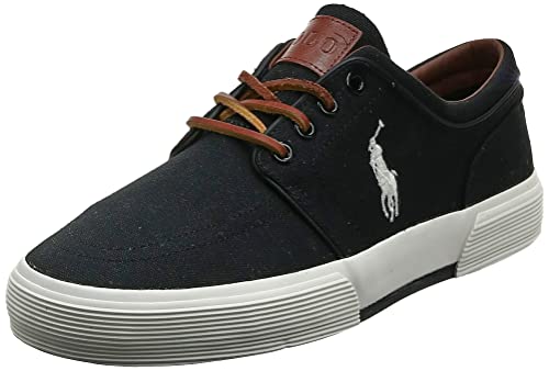 Polo Ralph Lauren Faxon Herren-Sneaker, niedrig, aus Segeltuch, Pololeinen, Schwarz/cremefarben, 40 EU von Polo Ralph Lauren