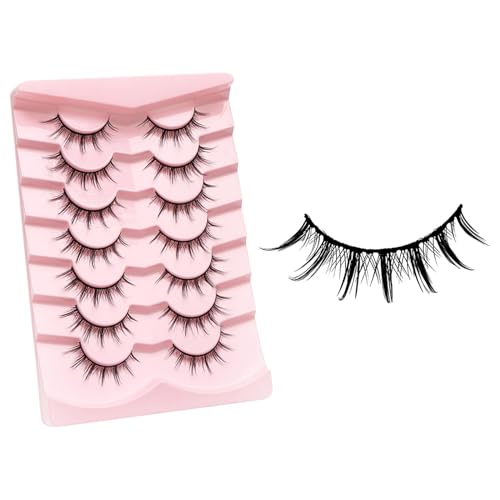 Beauty Manga Lashes Natürliches Aussehen Falsche Wimpern Anime-Wimpern Mink Wispy Spiky 3D-Volumen-Wimpernpaket Koreanische japanische asiatische Cosplay-Wimpern Eyeliner Wasserfest (Pink, One Size) von Poo4kark