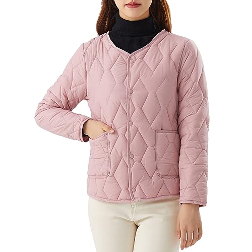 Leichte Damen-Tragejacke, gesteppt, Übergangsjacke mit Stehkragen, gepolstert Dünne Fleecejacke Damen (Pink, M) von Poo4kark