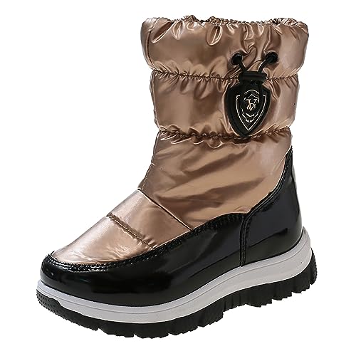 Rutschfeste, langlebige, stoßfeste und wasserdichte Schneestiefel für Kinder für Mädchen und Jungen, kleine Kinder und große Kinder, warme Winterstiefel Plüschbaumwolle Schneeschuhe Jungen (Gold, 35) von Poo4kark