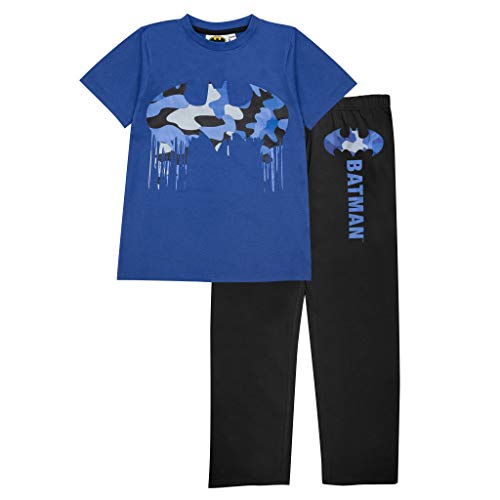 DC Comics Batman Camo Drip Logo Jungen Lange Pyjamas Set Schwarz Blau 140 | Dark Knight Superheld Nachtwäsche, Geburtstag Geschenk-Idee für Jungen von Popgear
