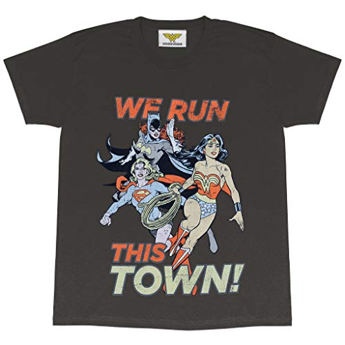 DC Comics Originals Wonder Woman Batgirl Und Super We Run This Town Freund Fit T Shirt, Damen, S-XXL, Anthrazit, Offizielle Handelsware von Popgear