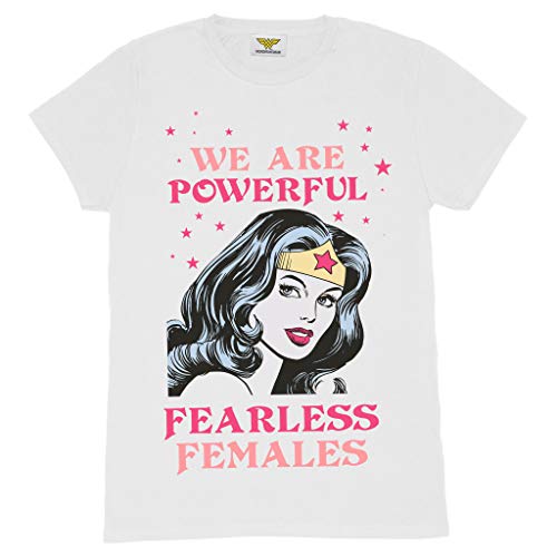 DC Comics Wonder Woman Wonder Woman Fearless Freund Fit T Shirt, Damen, S-5XL, Weiß, Offizielle Handelsware von Popgear