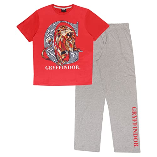 Harry Potter Gryffindor Langer Pyjama, Adultes, XS-5XL, Rot/Heather Grey, Offizielle Handelsware von Popgear