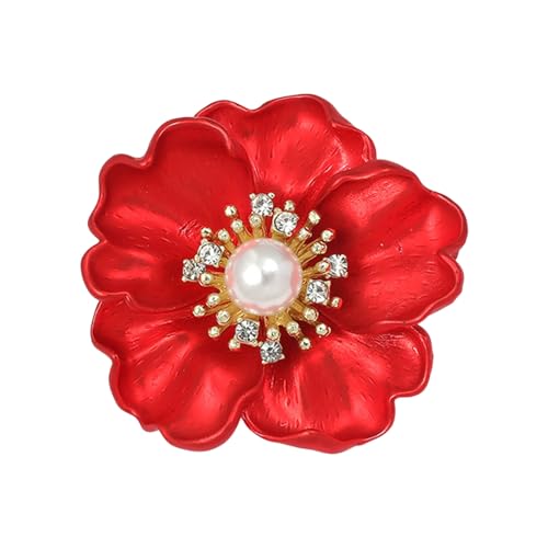 Porceosy Brosche mit Strassverzierung für Damen, Schmucknadel, rote Pfingstrose, Ansteckblume für Damen, Anzug, Mantel, Abendparty, Metall, Sekundärer Stein von Porceosy