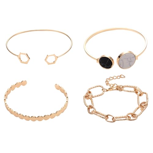 Porceosy Verstellbares Damen-Armband-Set, Damen-Handgelenkschmuck, 4-teilig, Vintage-Marmor, Legierungs-Kollektion für jeden besonderen Anlass, Metalllegierung, Sekundärer Stein von Porceosy