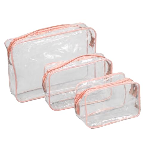 Porceosy Wasserdichte Make-up-Organizer, transparente Aufbewahrungstaschen für Kosmetik, 3 Stück/Set, transparentes Kosmetiktaschen-Set, wasserdicht, tragbar, Make-up-Organizer, rose von Porceosy