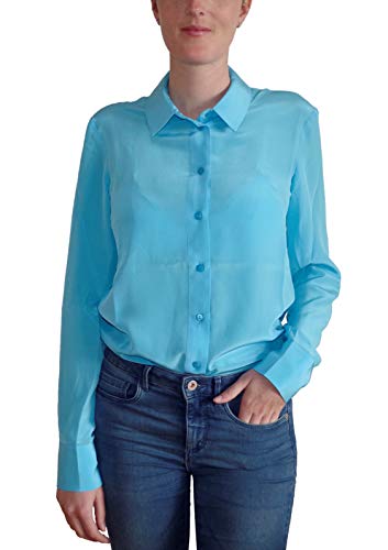Posh Gear Damen Seidenbluse Collettoseta Bluse aus 100% Seide, hell blau, Größe L von Posh Gear