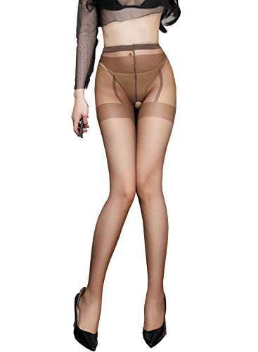 Damen Sexy Strumpfband Strumpfhose Strumpfhose Mesh Strümpfe Schritt Öffnung Dehnbar Netz Schuhe Durchsichtig Verführerische Spitze Leggings - Braun - Einheitsgröße von Positive Costume