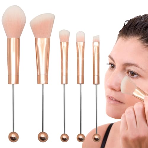 DIY Perlen-Make-up-Pinsel,Perlen-Make-up-Pinsel-Set,5-teiliges Pinselset - Foundation-Pinsel, Konturenpinsel, Beauty-Geschenke für Frauen für Lidschatten, Augenbrauen, Eyeliner, Verblenden von Povanjer