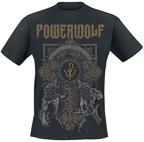 Powerwolf Wolf Cross Männer T-Shirt schwarz L 100% Baumwolle Band-Merch, Bands von Powerwolf