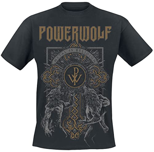 Powerwolf Wolf Cross Männer T-Shirt schwarz M 100% Baumwolle Band-Merch, Bands von Powerwolf