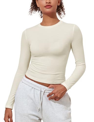 PrettyGuide Damen Baumwolljersey Langarmshirts Slim Fit Rundhalsausschnitt Crop Tops Basic Herbst Ausgehen Y2K Tops, Knochen, 32-34 PrettyGuide Damen Baumwolljersey Langarmshirts Slim Fit Rundhalsausschnitt Crop Tops Basic Herbst Ausgehen Y2K Tops, Knochen, 32-34 von PrettyGuide
