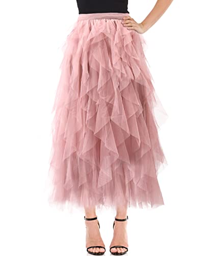 Damen Tüllrock A-Linie Hoch Niedrig Asymmetrisch 3 Lagen Midilänge Elastische Taille Tutu Röcke, rosa-lagig, Einheitsgröße Damen Tüllrock A-Linie Hoch Niedrig Asymmetrisch 3 Lagen Midilänge Elastische Taille Tutu Röcke, rosa-lagig, Einheitsgröße von PrettyQueen