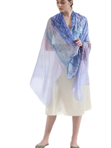 Prettystern XXL Seiden-Stola Sommer-Tuch SeidenSchal Pareo Sarong Seide Schultertuch Umschlagtuch blau Malerei-Druck Claude Monet auf dem Meer P037 von Prettystern