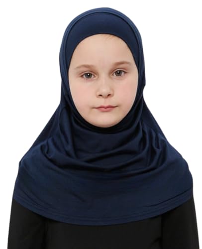 Prien Hijab Für Kinder, Türkisch Kopftuch Mädchen, Muslim Damen Schal, Viszid Tuch, Islam Kopftücher, Muslimische Frauen Khimar Abaya, Easy Kleidung, Tesettür Giyim (Marineblau) von Prien