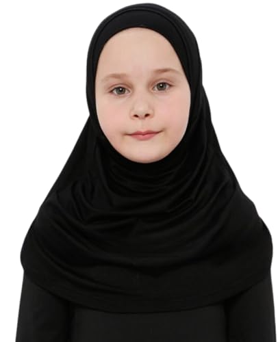 Prien Hijab Für Kinder, Türkisch Kopftuch Mädchen, Muslim Damen Schal, Viszid Tuch, Islam Kopftücher, Muslimische Frauen Khimar Abaya, Easy Kleidung, Tesettür Giyim (Schwarz) von Prien