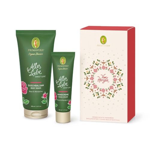 PRIMAVERA Geschenkset Von Herzen - Alles Liebe Handcreme und Duschbalsam, rosig-leichte Rezeptur, stimmungshebender Duft mit Rose bio, Mandarine bio PRIMAVERA Geschenkset Von Herzen - Alles Liebe Handcreme und Duschbalsam, rosig-leichte Rezeptur, stimmungshebender Duft mit Rose bio, Mandarine bio von Primavera