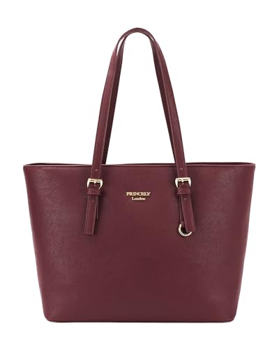 Princely London Shopper Beverly Medium - Stylische Handtasche Damen - Geräumige Shopper-Tasche mit Reißverschluss & Innenfächern - Bordeauxrot von Princely London