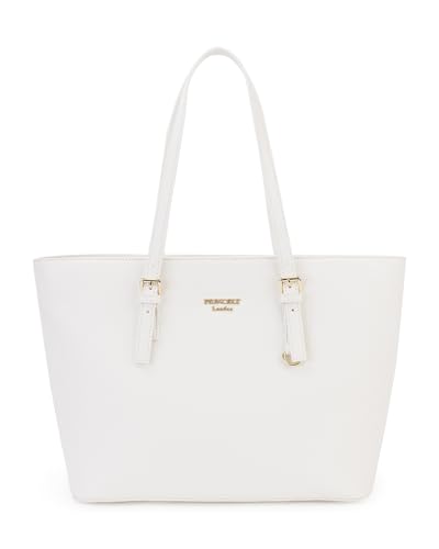 Princely London Shopper Beverly Medium - Stylische Handtasche Damen - Geräumige Shopper-Tasche mit Reißverschluss & Innenfächern - Weiß von Princely London