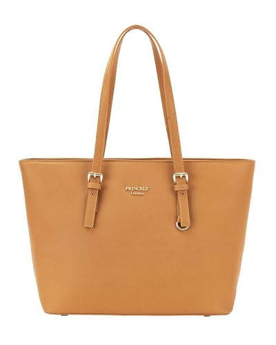 Princely London Shopper Beverly Medium - Stylische Handtasche Damen - Geräumige Shopper-Tasche mit Reißverschluss & Innenfächern - Luggage Braun von Princely London