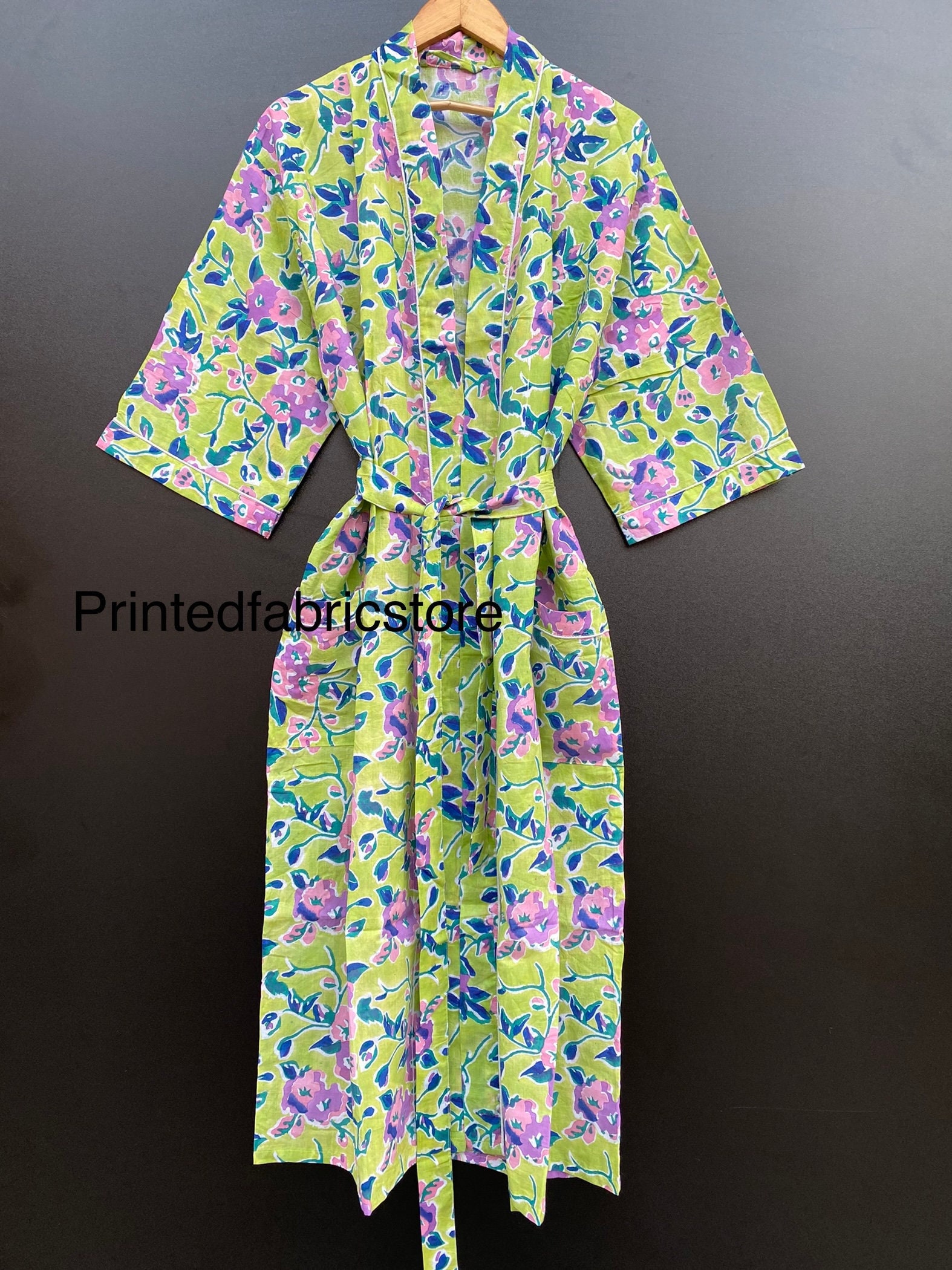 Block Print Baumwolle Kimono, Robe, Morgenmantel, Brautjungfer Geschenk, Strandabdeckung, Sommerkleid, Nachtanzug von PrintedfabricStore