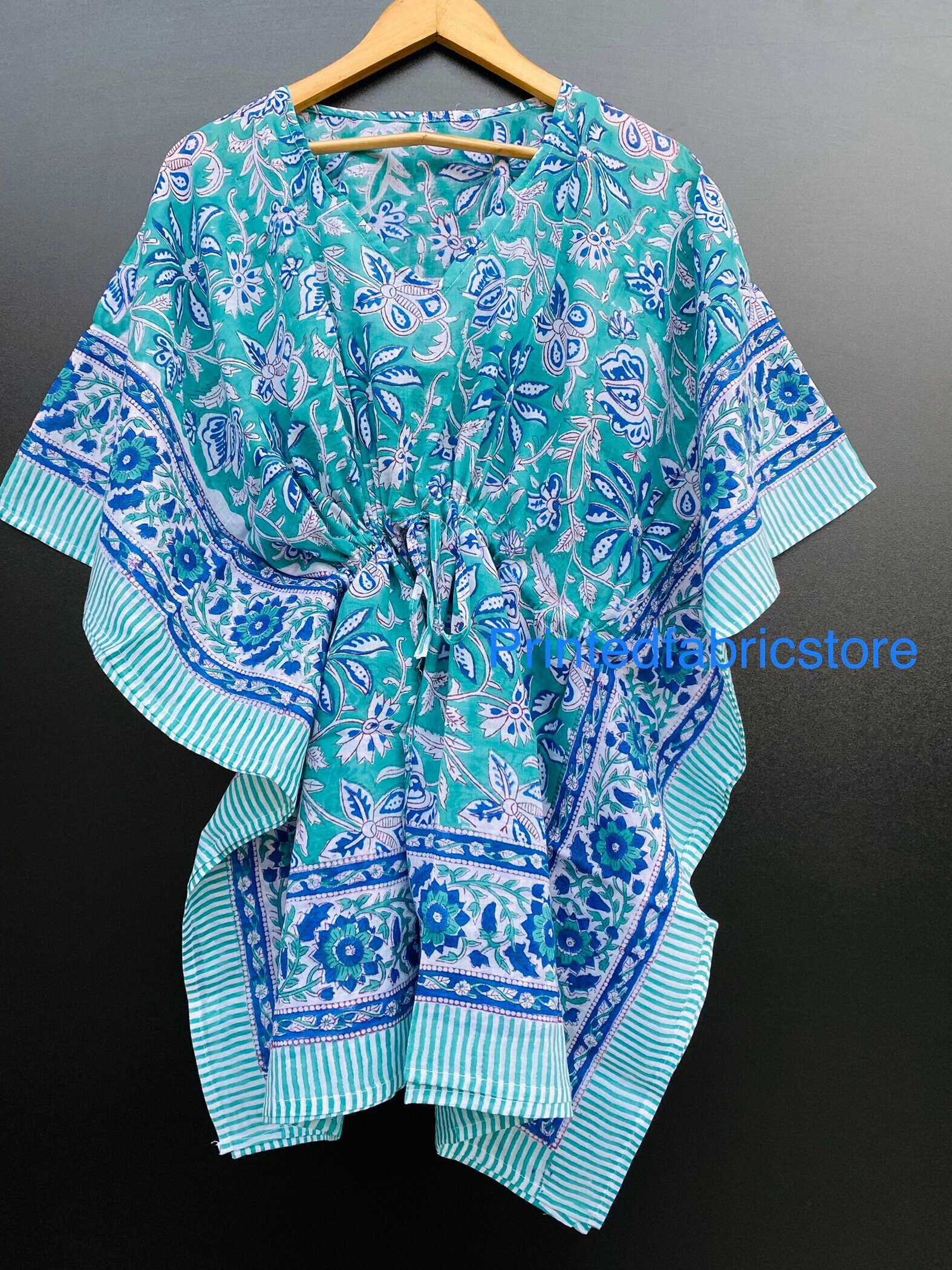 Hand Block Print Top Kaftan Tunika Boho Hippie Kurz Kleid von PrintedfabricStore