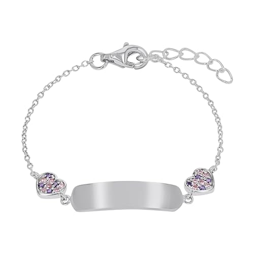 Prinzessin Lillifee Identarmband 925 Sterling Silber Mädchen Kinder Armschmuck, mit Zirkonia synth., 12+2 cm, Lila, Herz, Kommt in Schmuck Geschenk Box, 2027208 von Prinzessin Lillifee