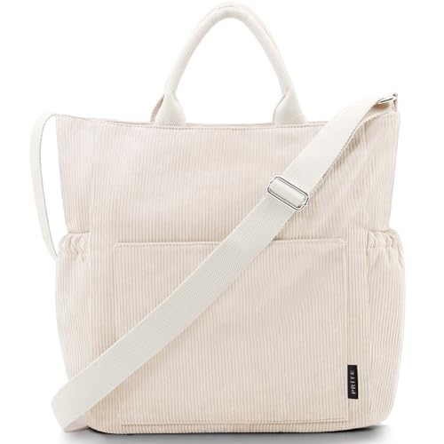 Prite Shopper Tasche Damen Groß Cordtaschen Tote Bag Cord Beuteltasche Stofftasche mit Verstellbarem Schultergurt für Arbeit Reisen Einkaufen Schule College von Prite