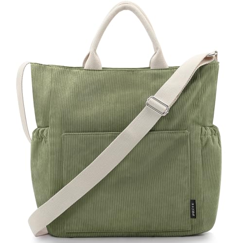 Prite Shopper Tasche Damen Groß Cordtaschen Tote Bag Cord Beuteltasche Stofftasche mit Verstellbarem Schultergurt für Arbeit Reisen Einkaufen Schule College von Prite