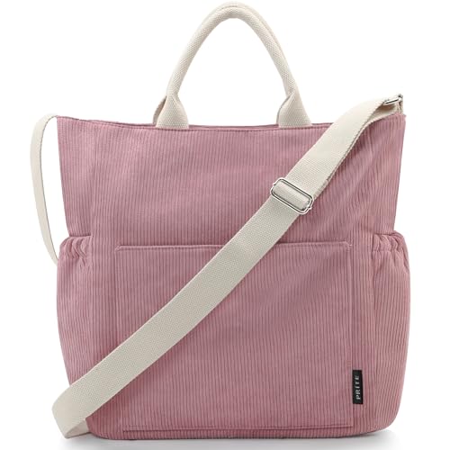 Prite Shopper Tasche Damen Groß Cordtaschen Tote Bag Cord Beuteltasche Stofftasche mit Verstellbarem Schultergurt für Arbeit Reisen Einkaufen Schule College von Prite