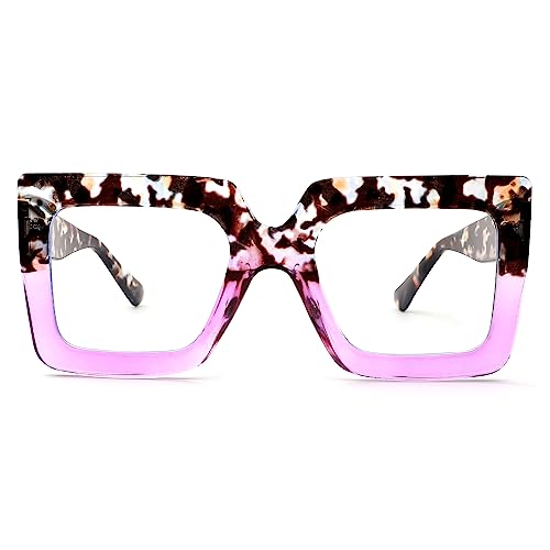 Pro Acme Blaulichtfilter Brille Damen Herren - Die Große Rechtecke für Frauen Fake brille(Flower Purple Frame) von Pro Acme