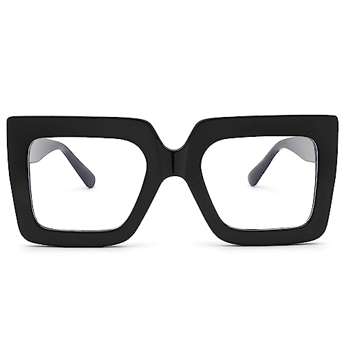 Pro Acme Blaulichtfilter Brille Damen Herren - Die Große Rechtecke für Frauen Fake brille (Schwarz) von Pro Acme