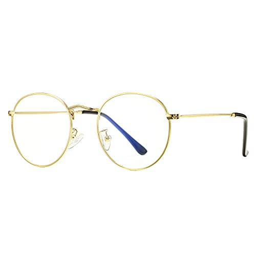 Pro Acme Blaulichtfilter Brille Retro Runde Computer Gaming Anti Ermüdung Brillen für Herren Damen (Gold) von Pro Acme