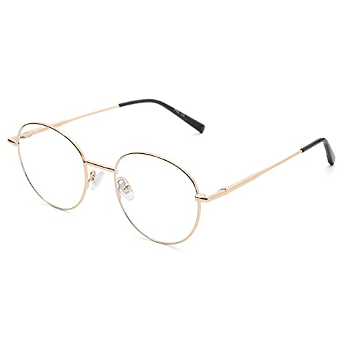 Pro Acme Blaulichtfilter Brille Runde Vintage Brillen Herren Damen für PC/Handy/Fernseher Anti Augenmüdigkeit (Gold) von Pro Acme