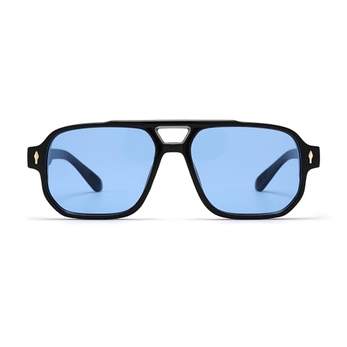 Pro Acme Classic Square Frame Sonnenbrille, Double Bridge 70s Vintage Sonnenbrille für Männer und Frauen(Blau) von Pro Acme